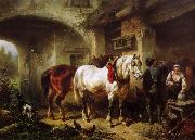 Wouterus Verschuur Paarden en personen op een binnenplaats Germany oil painting artist